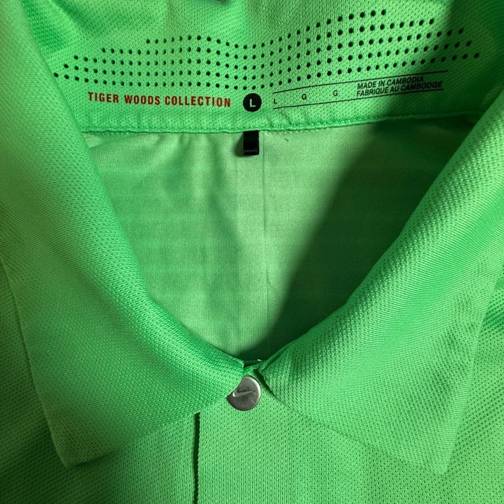 Nike Golf Tiger Woods‎ Collection Polo Shirt Mens L Green Black Stripe Dri-FIT